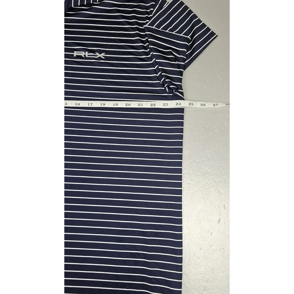 Rlx‎ Ralph Lauren Polo Golf Shirt Mens XL Blue White Striped ShortSleeve